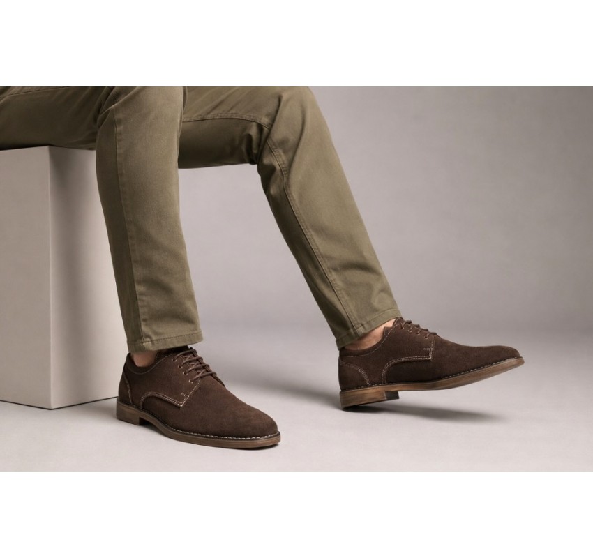 Pantofi barbati casual din piele naturala intoarsa maro GKR103MVEL