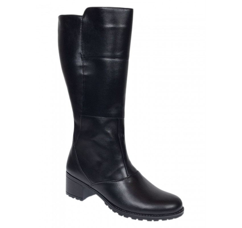 Cizme dama lungi din piele naturala, cu fermoar, negre, IMBLANITE - MVS6N