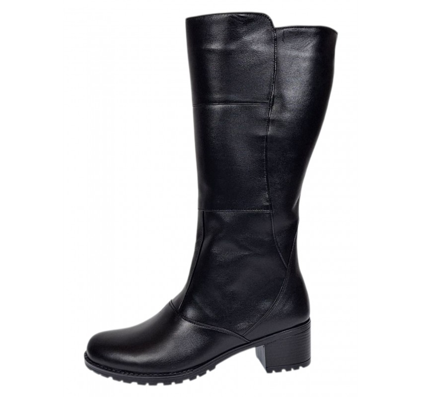 Cizme dama lungi din piele naturala, cu fermoar, negre, IMBLANITE - MVS6N