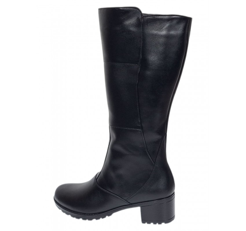 Cizme dama lungi din piele naturala, cu fermoar, negre, IMBLANITE - MVS6N