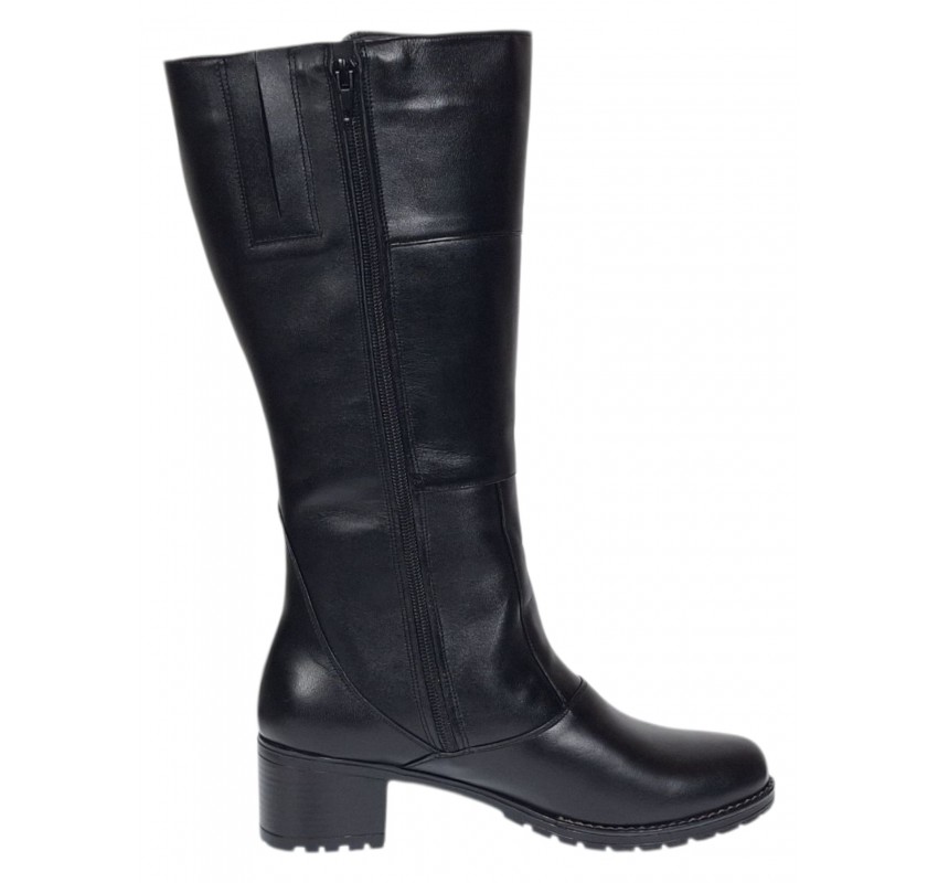 Cizme dama lungi din piele naturala, cu fermoar, negre, IMBLANITE - MVS6N
