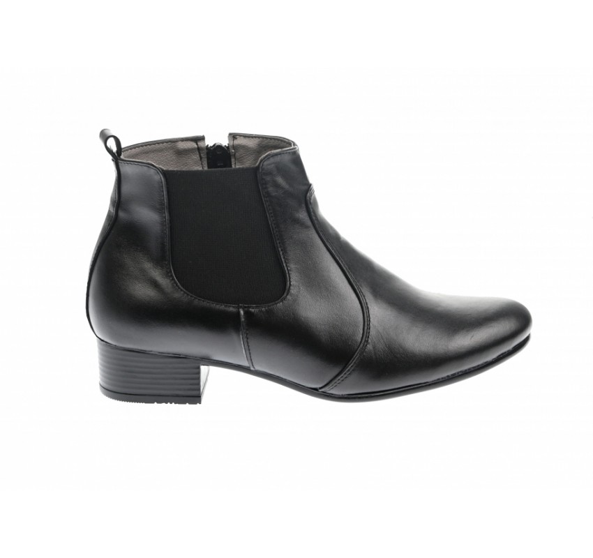 Botine dama negre din piele naturala cu elastic - NA275C