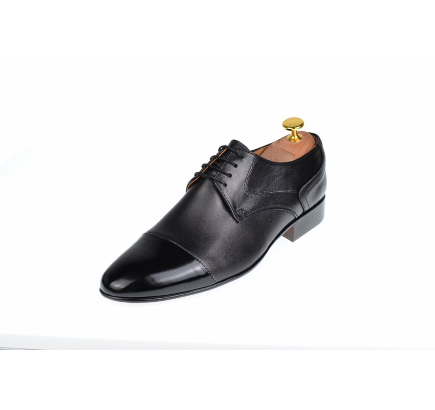 Pantofi de gala barbati, eleganti, din piele naturala in combinatie cu piele lac -  016BOXLAC