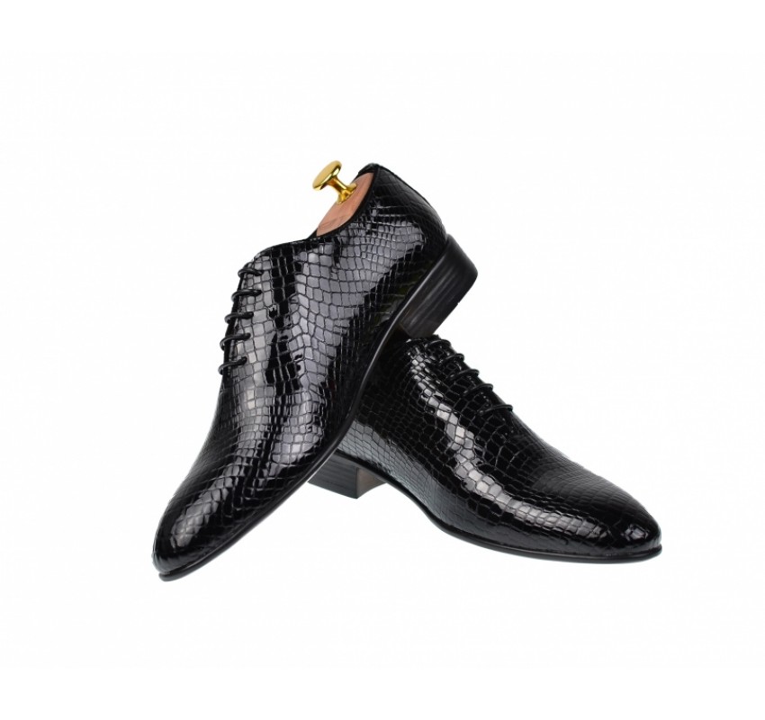 Pantofi barbati, eleganti din piele naturala, negri, SCORPION, 024CROCON