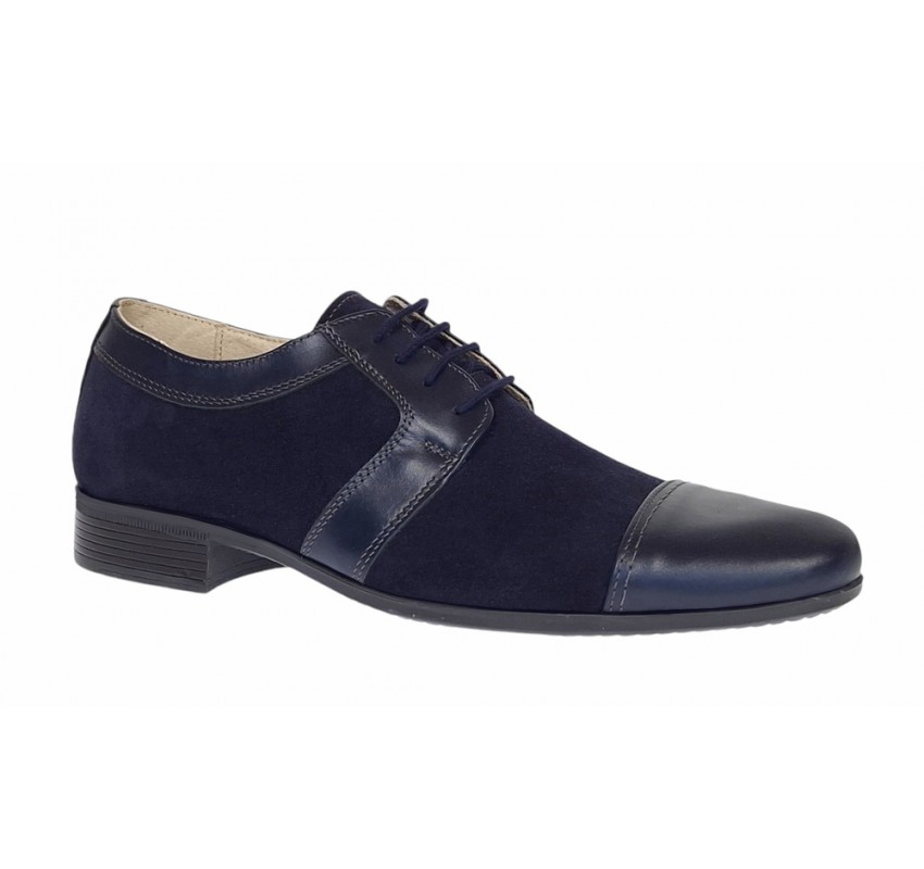 Pantofi barbati eleganti din piele naturala intoarsa cu piele box Bleumarin 1006BLM