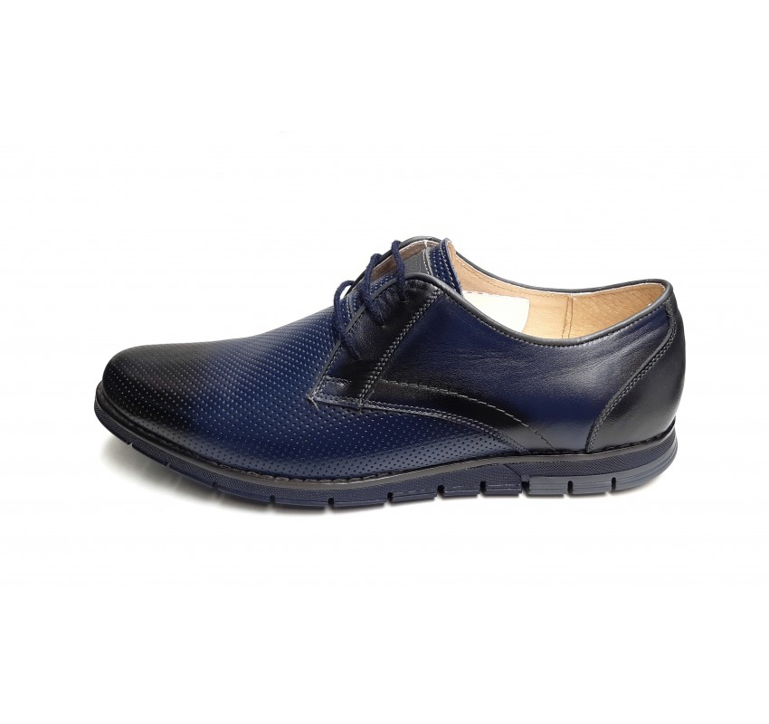 Pantofi barbati casual din piele naturala bleumarin, CIUCALETI SHOES - 1010BLM