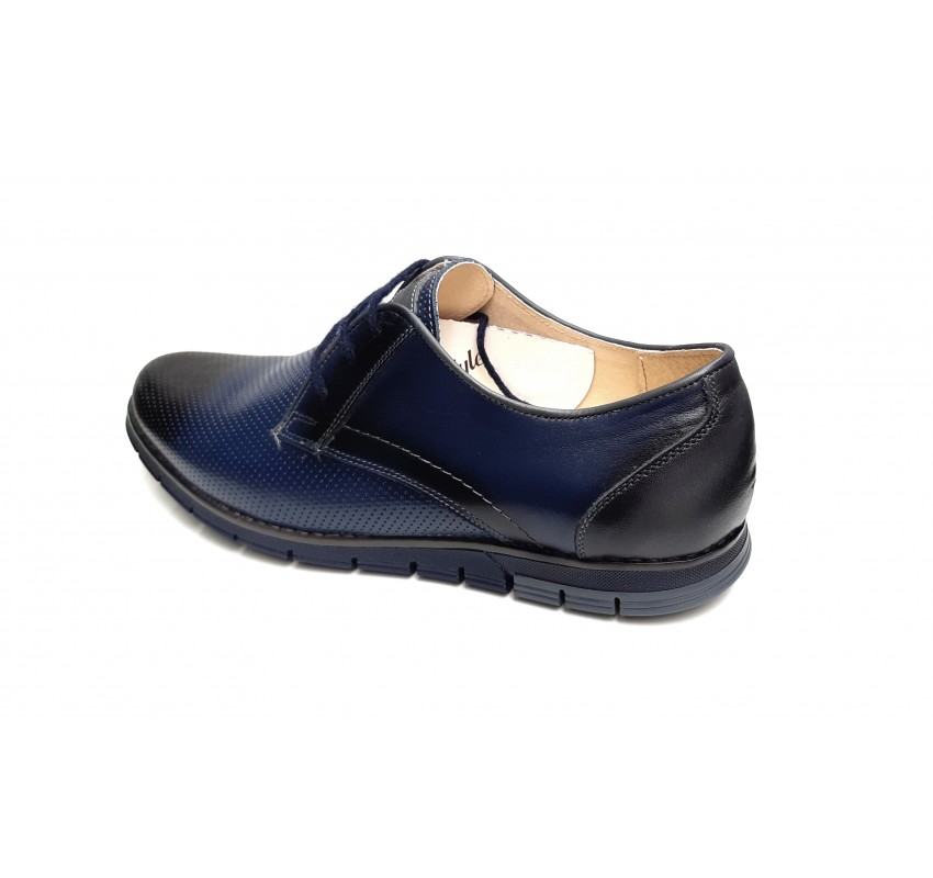 Pantofi barbati casual din piele naturala bleumarin, CIUCALETI SHOES - 1010BLM