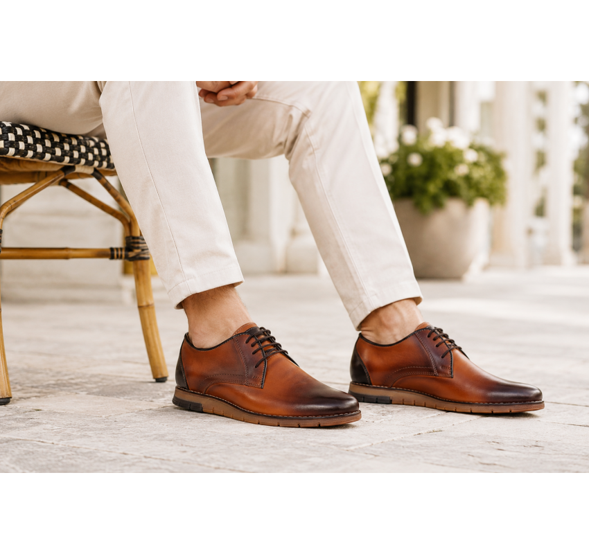 Marimea 40 Pantofi barbati casual din piele naturala Maro Cognac 1010MS