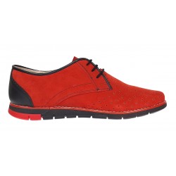 Oferta marimea 41 Pantofi barbati casual din piele naturala intoarsa cu perforatii Rosu 1010RVEL