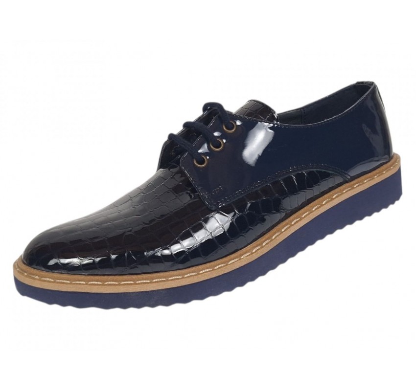 Marimea 37 Pantofi dama casual din piele naturala Croco Lac Bleumarin 140BLCR