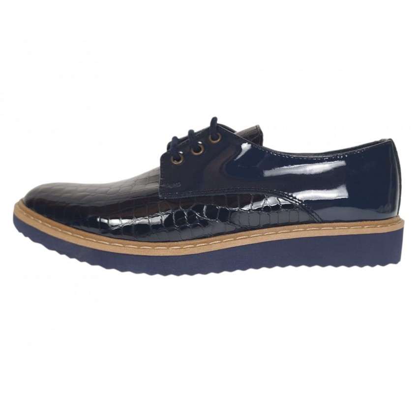 Marimea 37 Pantofi dama casual din piele naturala Croco Lac Bleumarin 140BLCR