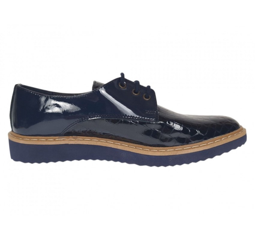 Marimea 37 Pantofi dama casual din piele naturala Croco Lac Bleumarin 140BLCR