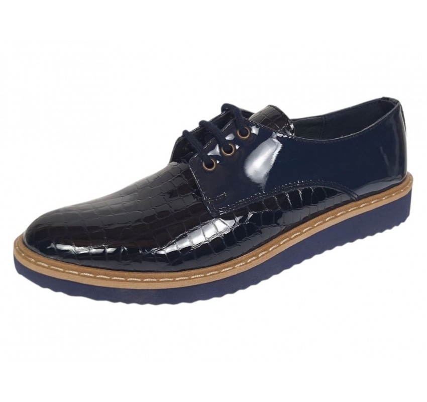 Marimea 37 Pantofi dama casual din piele naturala Croco Lac Bleumarin 140BLCR