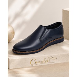 Pantofi barbati bleumarin din piele naturala tip slip-on cu talpa confort 330EBLUE