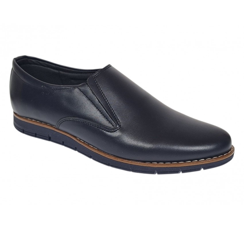 Pantofi barbati bleumarin din piele naturala tip slip-on cu talpa confort 330EBLUE
