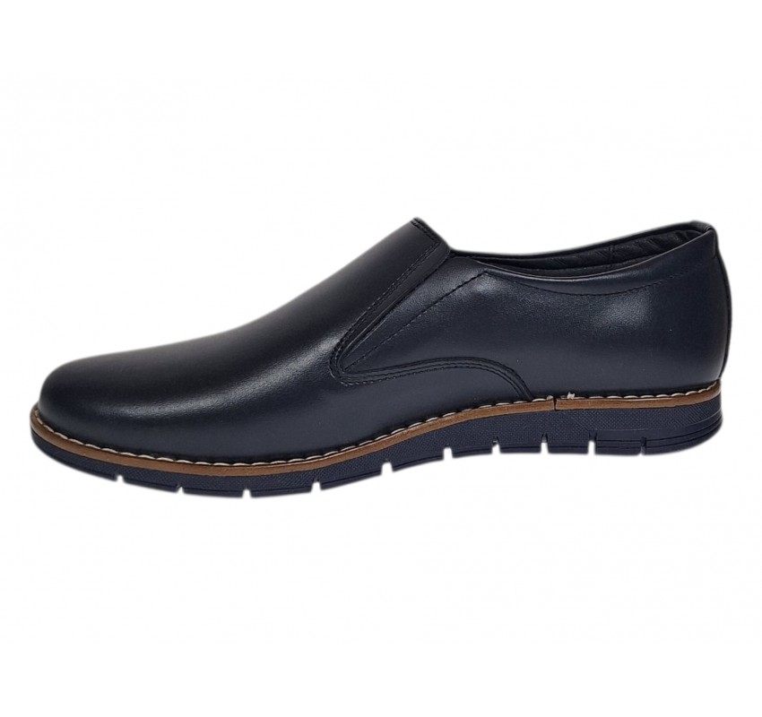 Pantofi barbati bleumarin din piele naturala tip slip-on cu talpa confort 330EBLUE