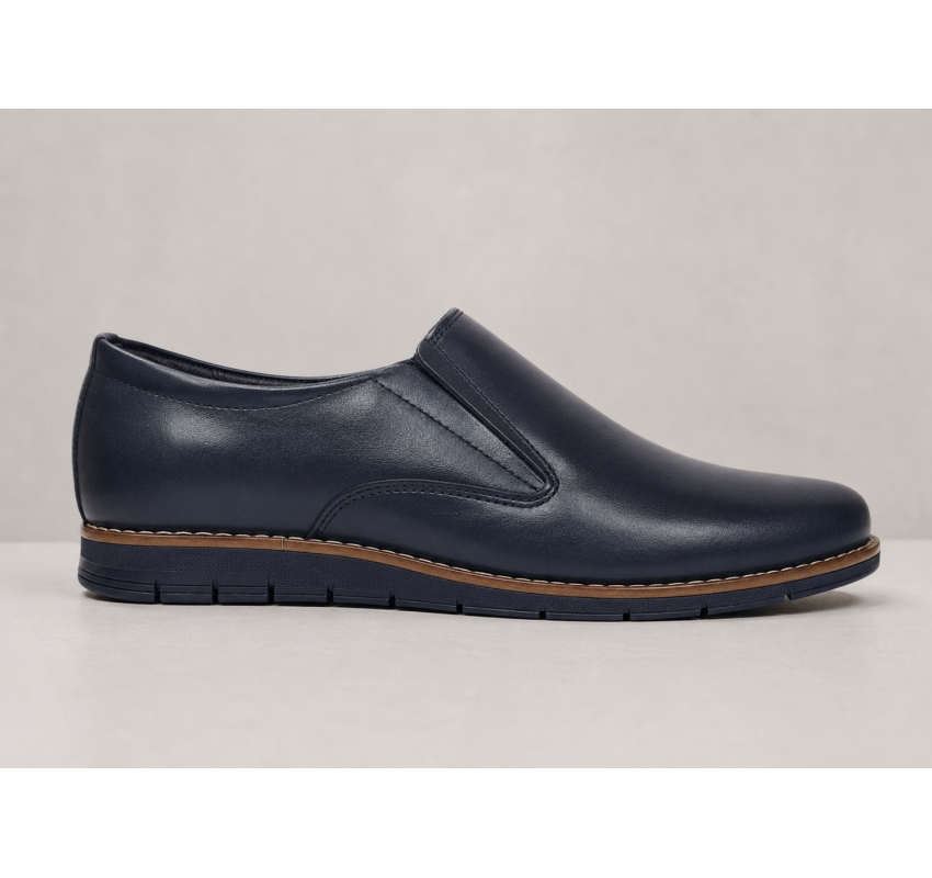 Pantofi barbati bleumarin din piele naturala tip slip-on cu talpa confort 330EBLUE