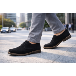Pantofi barbati negri din piele naturala – stil casual elegant, comozi zilnic 336NVEL