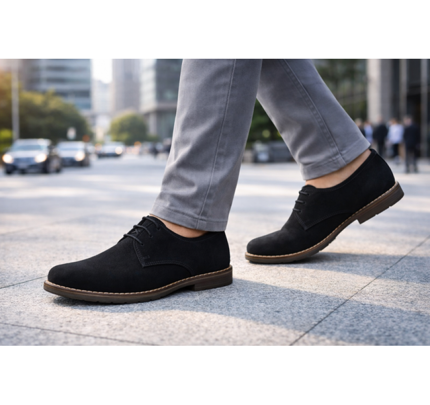 Pantofi barbati negri din piele naturala – stil casual elegant, comozi zilnic 336NVEL