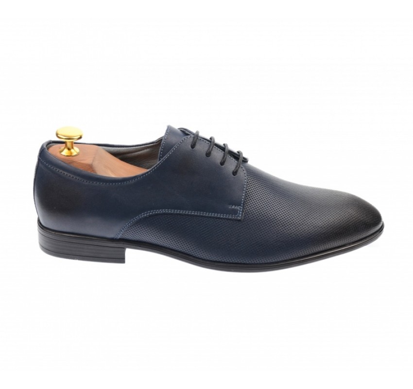 Pantofi derby barbati perforati, cu siret, din piele naturala bluemarin - 346ABLM