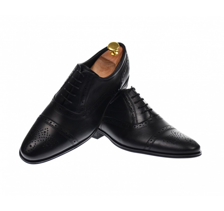 Pantofi barbati eleganti, cu siret, din piele naturala neagra - 359NEGRU