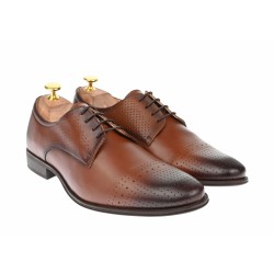Pantofi barbati eleganti din piele naturala maro cu perforatii 361 Maro Marimea 42
