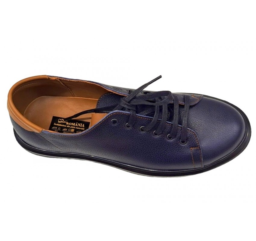 Pantofi barbati casual din piele naturala bleumarin 408SBL
