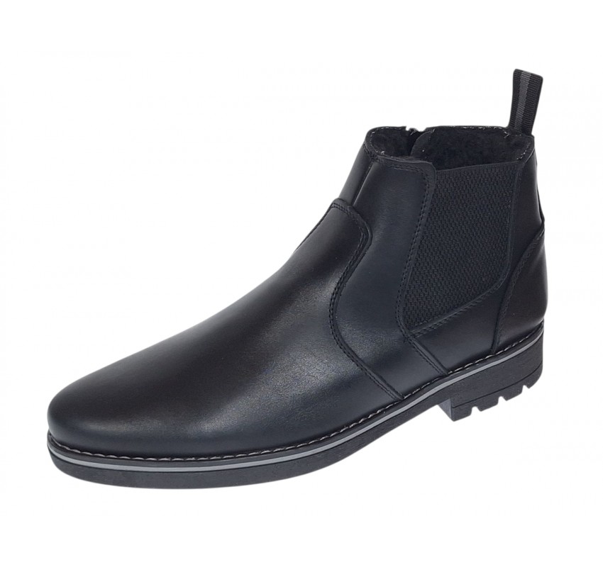 Ghete barbati din piele naturala imblanite cu fermoar Negru GB4101N