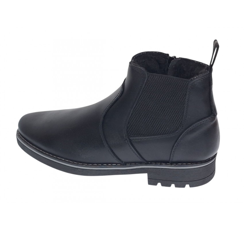 Ghete barbati din piele naturala imblanite cu fermoar Negru GB4101N