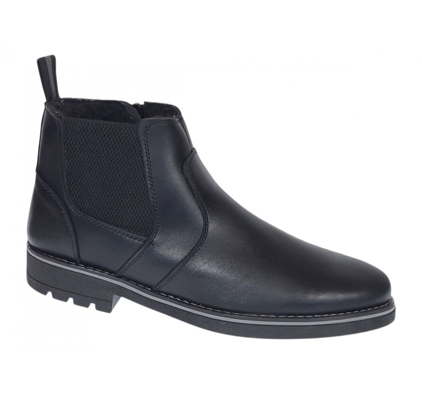 Ghete barbati din piele naturala imblanite cu fermoar Negru GB4101N