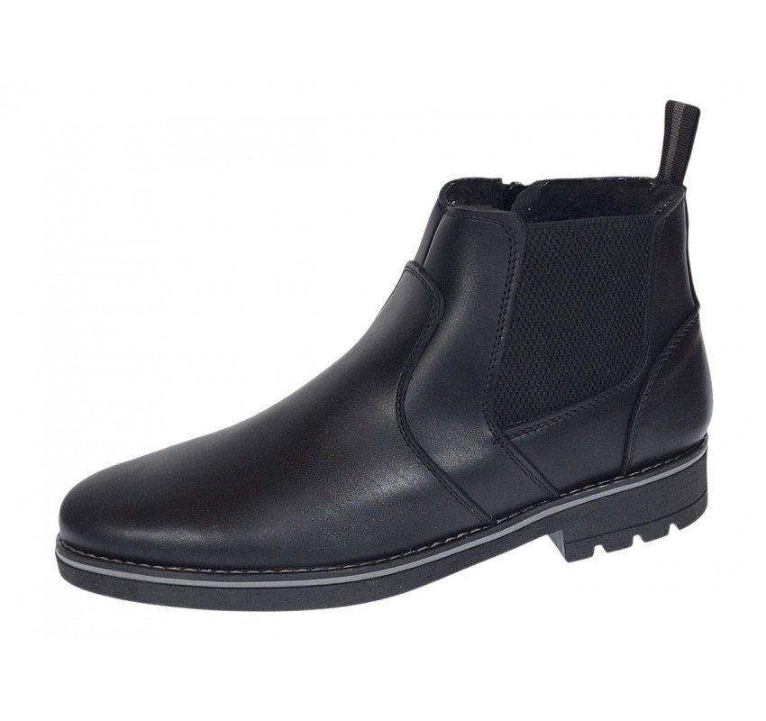 Ghete barbati din piele naturala imblanite cu fermoar Negru GB4101N