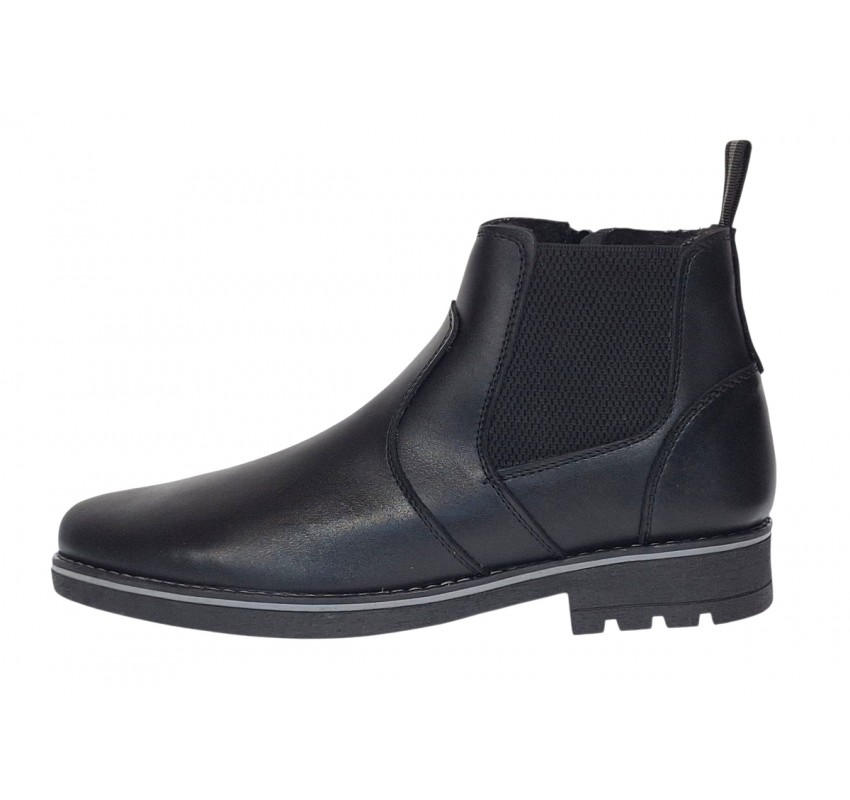 Ghete barbati din piele naturala imblanite cu fermoar Negru GB4101N
