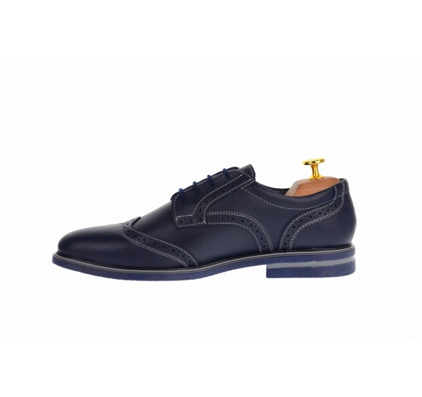 Pantofi barbati casual, eleganti din piele naturala bleumarin 411BLMBOX