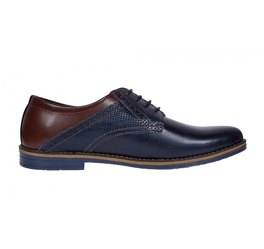 Pantofi barbati casual din piele naturala, bleumarin, maro 414SBLM