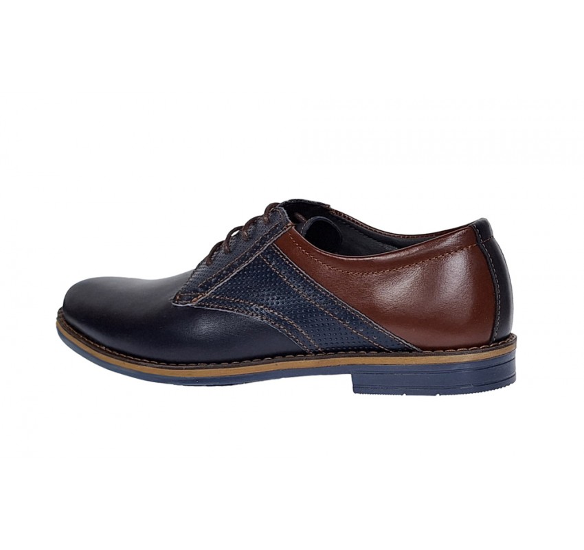 Pantofi barbati casual din piele naturala, bleumarin, maro 414SBLM