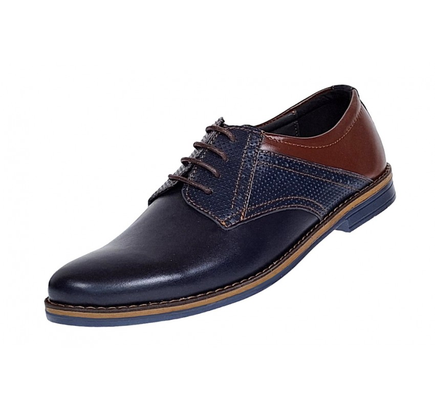 Pantofi barbati casual din piele naturala, bleumarin, maro 414SBLM