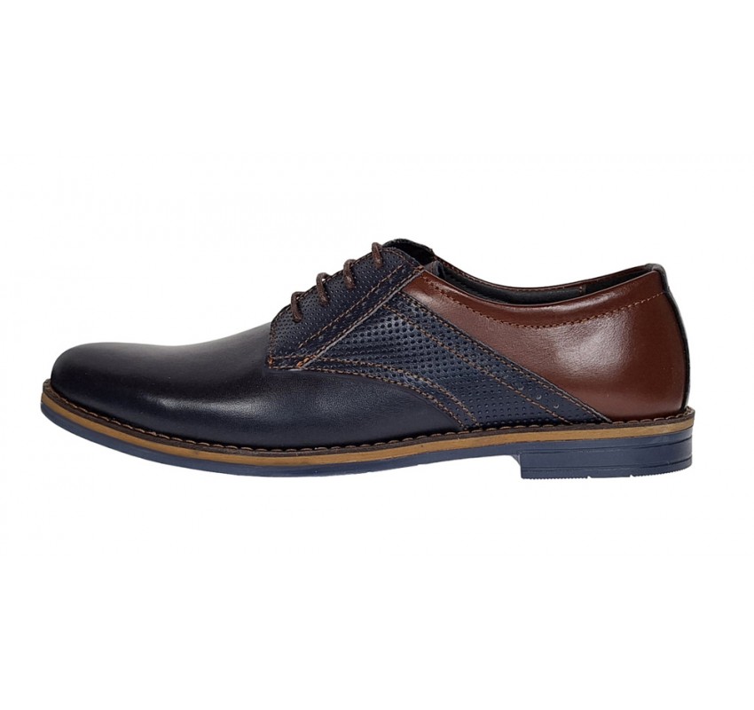 Pantofi barbati casual din piele naturala, bleumarin, maro 414SBLM