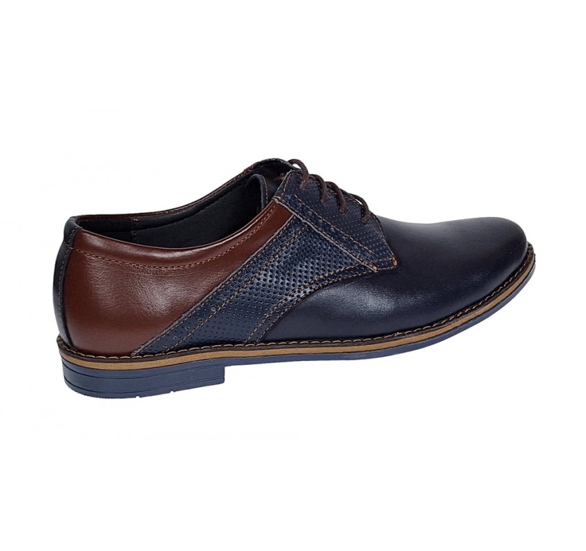 Pantofi barbati casual din piele naturala, bleumarin, maro 414SBLM