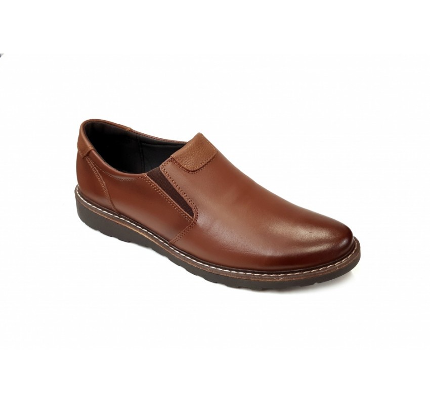 Pantofi barbati sport din piele naturala, maro, cu elasic - 480EM