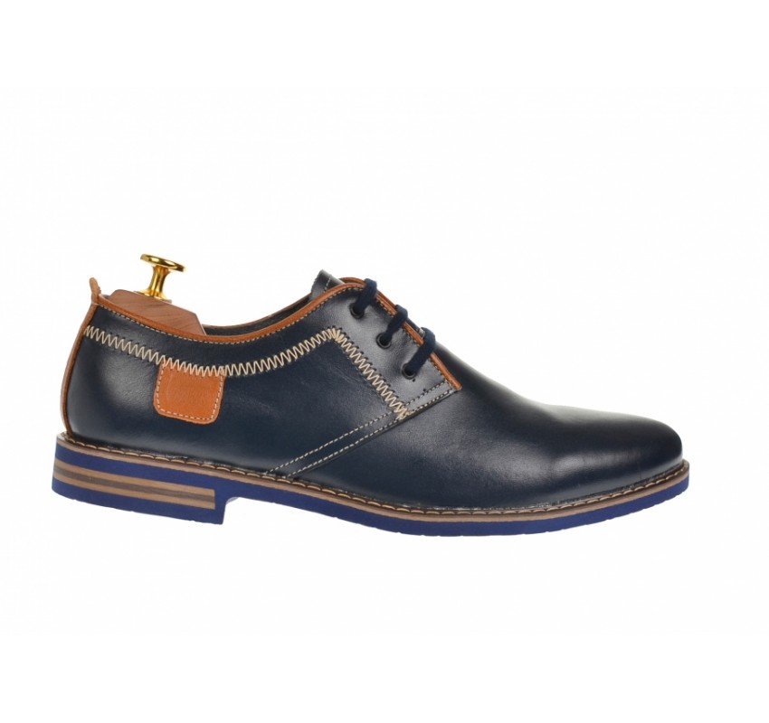 Pantofi barbati casual din piele naturala bleumarin si maro - 501MBLM