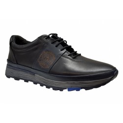 Pantofi barbati, sport, din piele naturala, CRISS, Negru cu Bleumarin, 505ESC