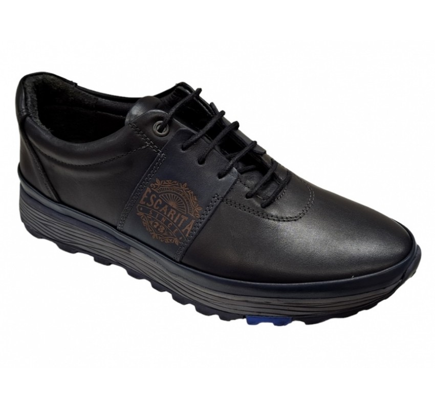 Pantofi barbati, sport, din piele naturala, CRISS, Negru cu Bleumarin, 505ESC