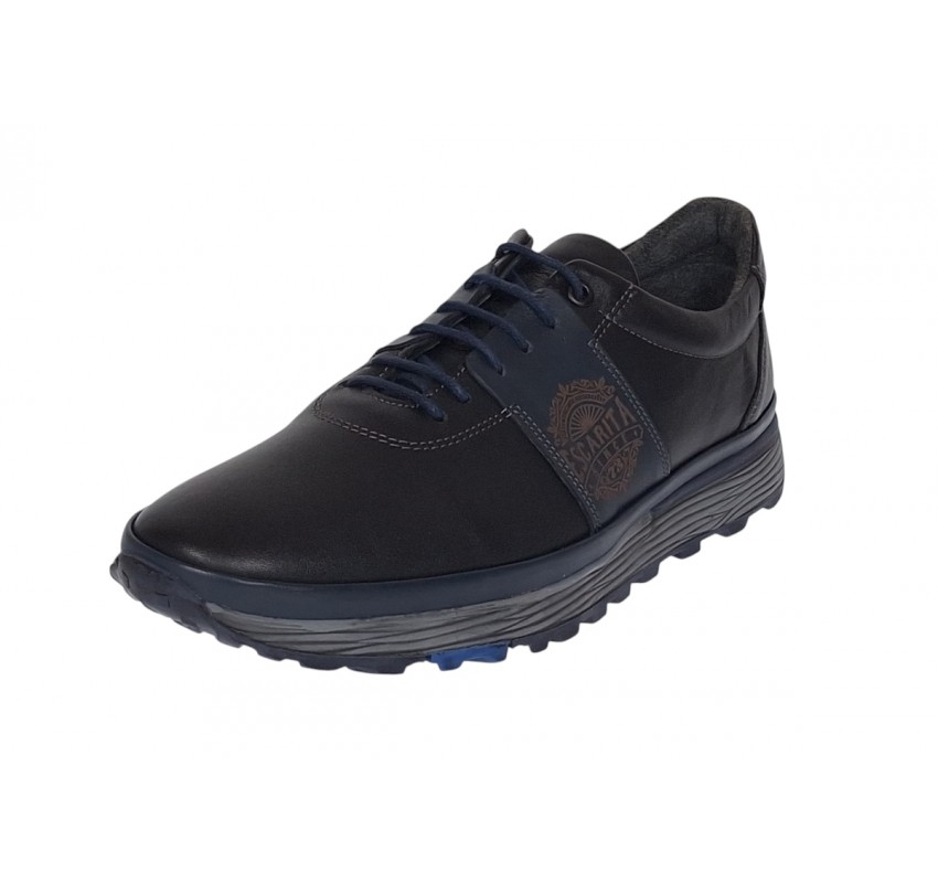 Pantofi barbati din piele naturala - Model Casual - Sport Negru Bleumarin 505ESC