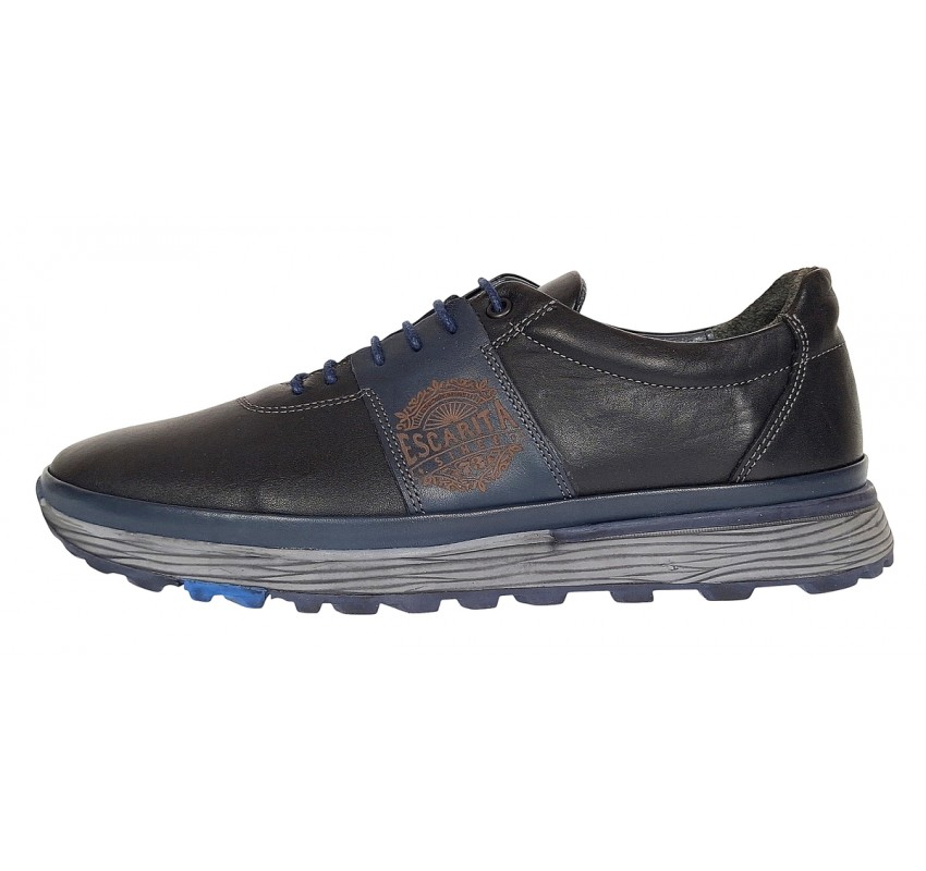 Pantofi barbati din piele naturala - Model Casual - Sport Negru Bleumarin 505ESC