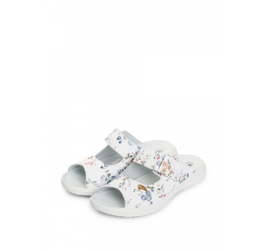 Papuci deschiși din piele “Tellus” 54-09 Alb cu flori - 36