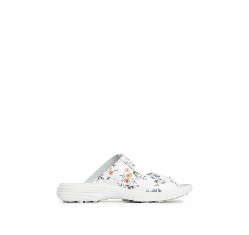 Papuci deschiși din piele “Tellus” 54-09 Alb cu flori - 36