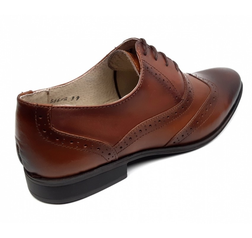 Pantofi barbati eleganti din piele naturala maro cu siret - 566M