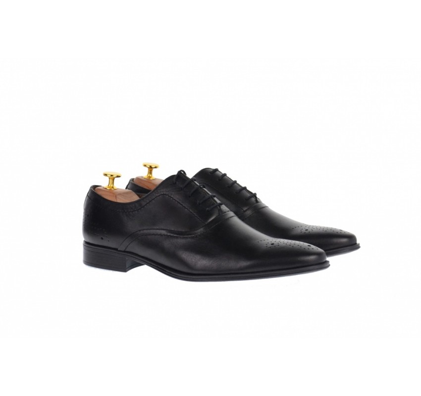 Pantofi barbati, eleganti din piele naturala neagra  cu siret - 585N