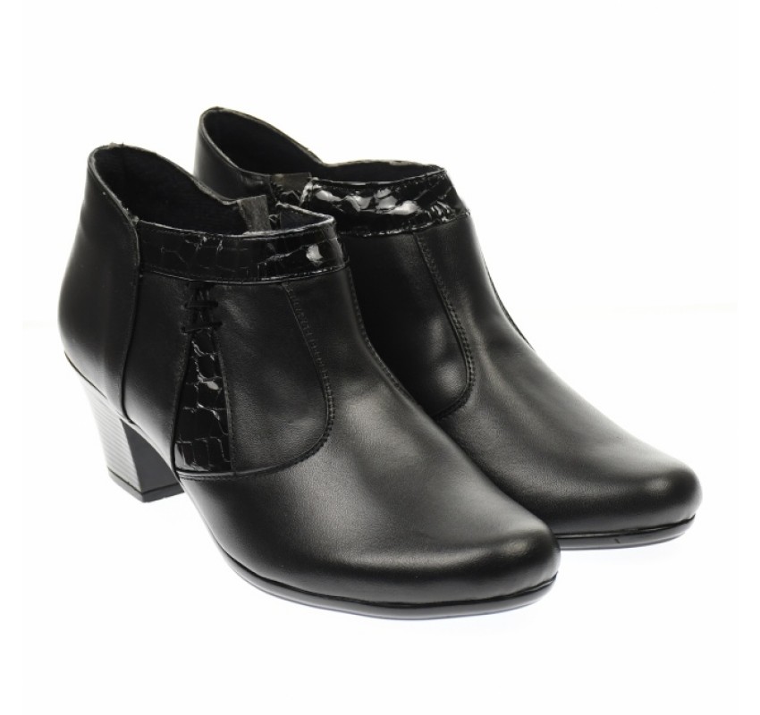 Botine dama din piele naturala, cu fermoar, negre - 5BT