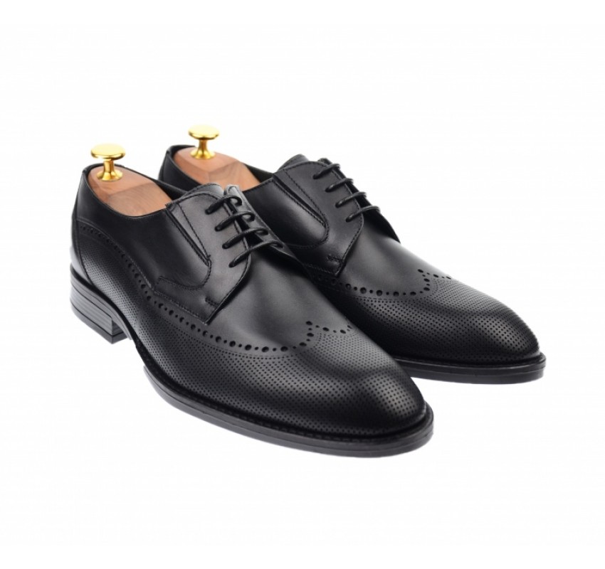 Pantofi barbati eleganti, cu siret, din piele naturala, negri, ANGELO BRAVO, 708NEGRU